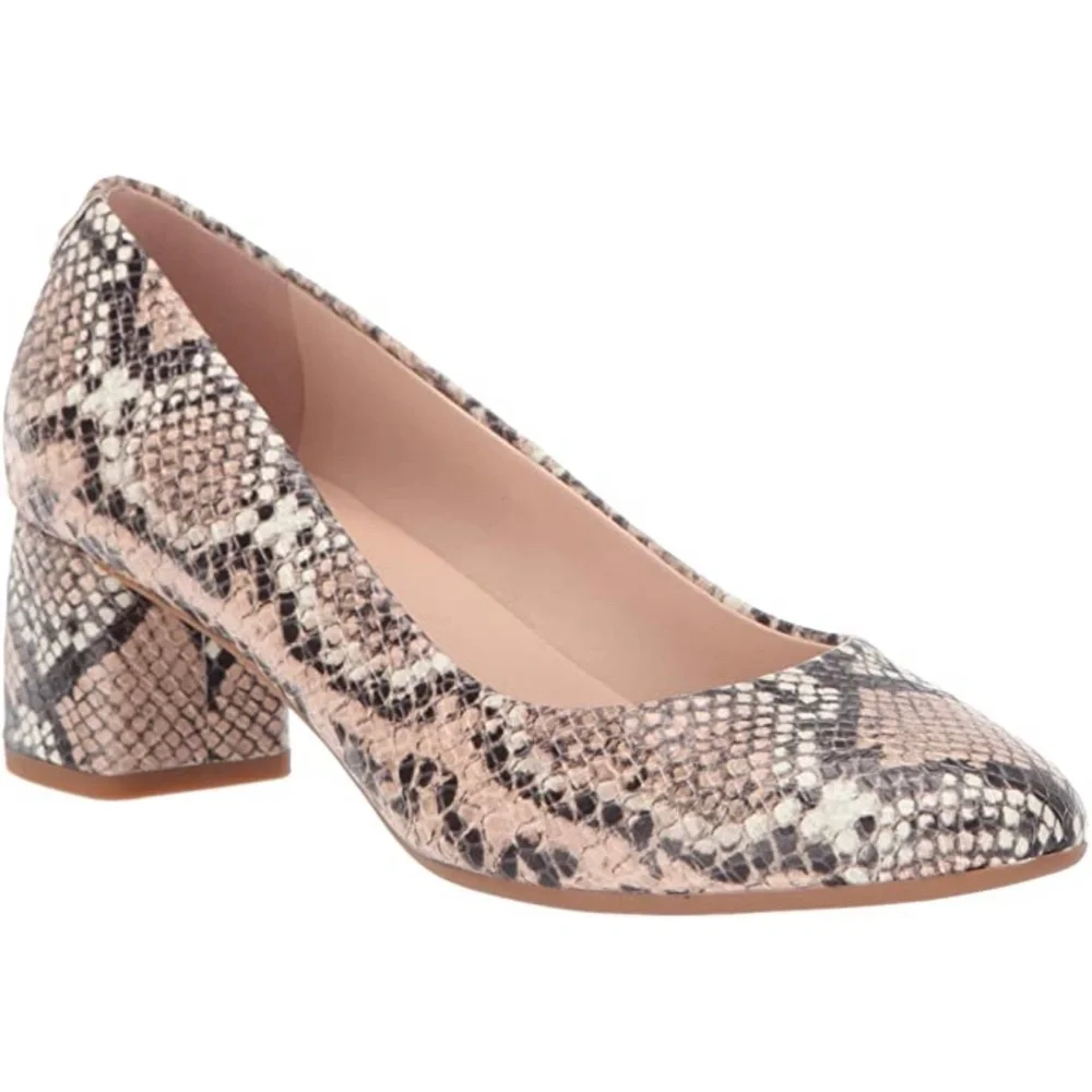 Kate Spade Beverly Snake‑Print Block Heel Pumps Slip‑On Round Toe Shoe Heels 9